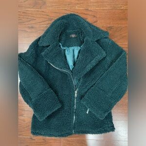 Vici Hunter  Green Soft Moto Style Jacket Sz Small Zip Up Faux Sherpa